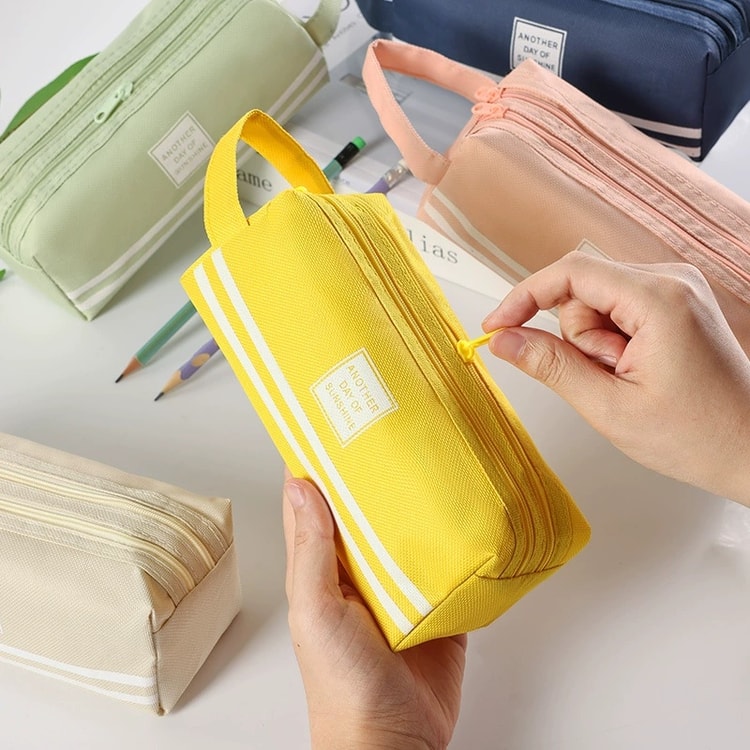 Large Capacity Double Zipper Pencil Case Portable School Supplies Organizer