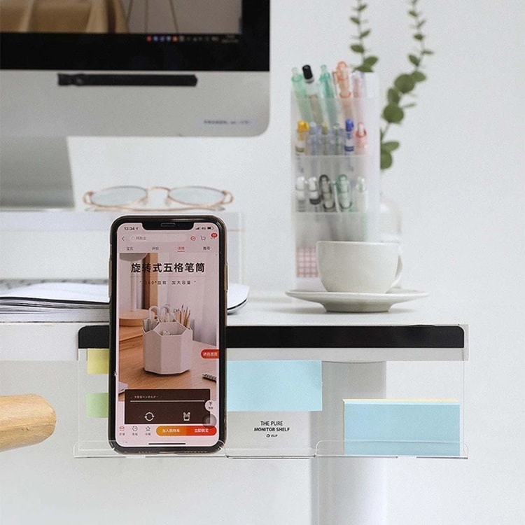 Desk Side Storage Rack Message Board Under Computer Monitor Phone Charging Holder Memo Stickers Organizer for Office