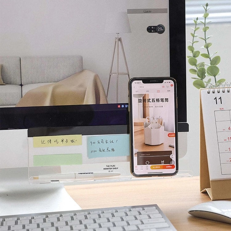 Desk Side Storage Rack Message Board Under Computer Monitor Phone Charging Holder Memo Stickers Organizer for Office