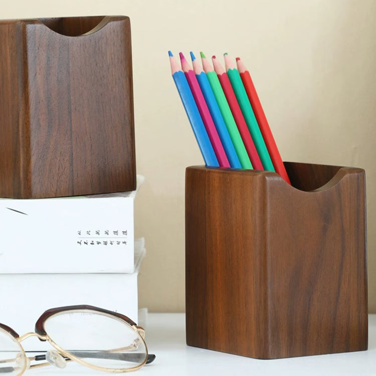 Natural Walnut Wooden Pen Holder, Ink Pen Storage Case for Desk, Stationery Organizer for Office & School