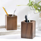 Natural Walnut Wooden Pen Holder, Ink Pen Storage Case for Desk, Stationery Organizer for Office & School