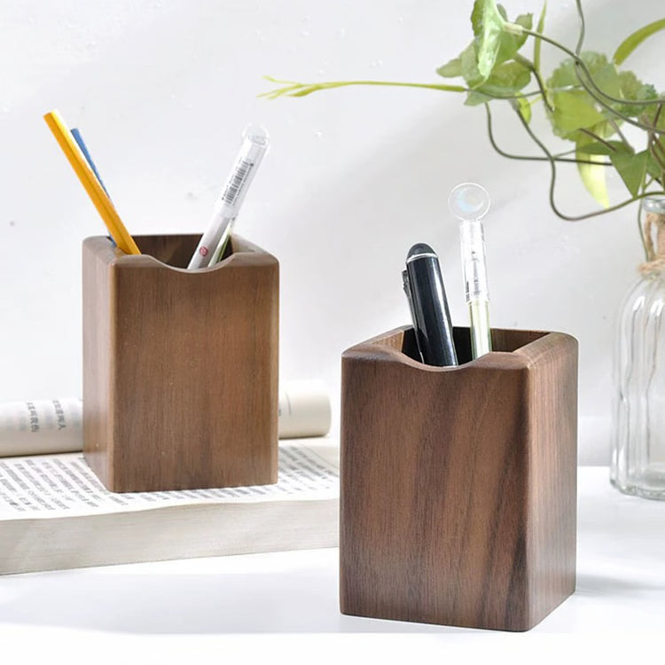 Natural Walnut Wooden Pen Holder, Ink Pen Storage Case for Desk, Stationery Organizer for Office & School