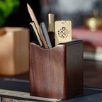 Natural Walnut Wooden Pen Holder, Ink Pen Storage Case for Desk, Stationery Organizer for Office & School