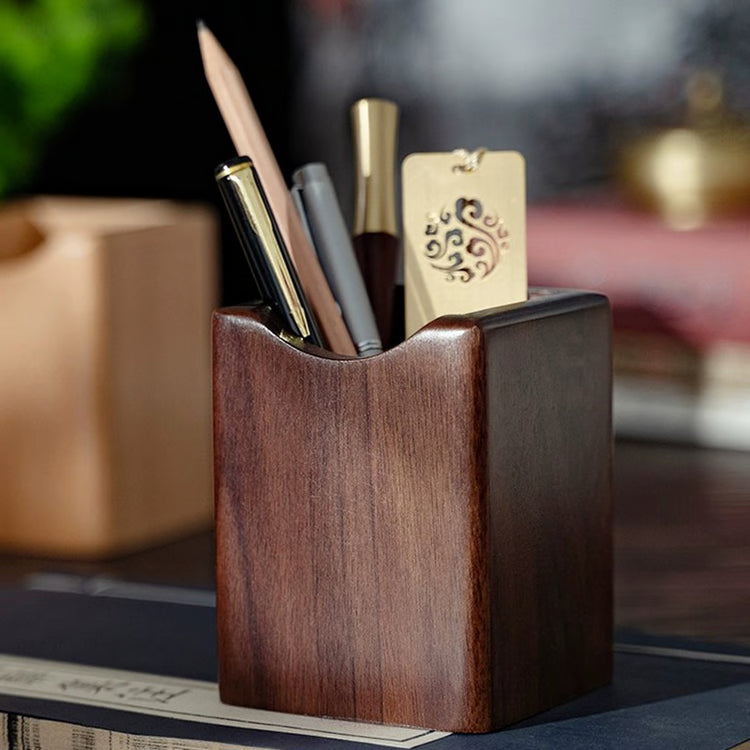 Natural Walnut Wooden Pen Holder, Ink Pen Storage Case for Desk, Stationery Organizer for Office & School