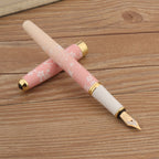 Luxury Metal Fountain Pen with Ink, Pink Floral Design, Fine Nib, Professional Writing Pen Gift Set
