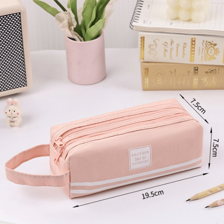 Large Capacity Double Zipper Pencil Case Portable School Supplies Organizer