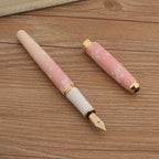 Luxury Metal Fountain Pen with Ink, Pink Floral Design, Fine Nib, Professional Writing Pen Gift Set