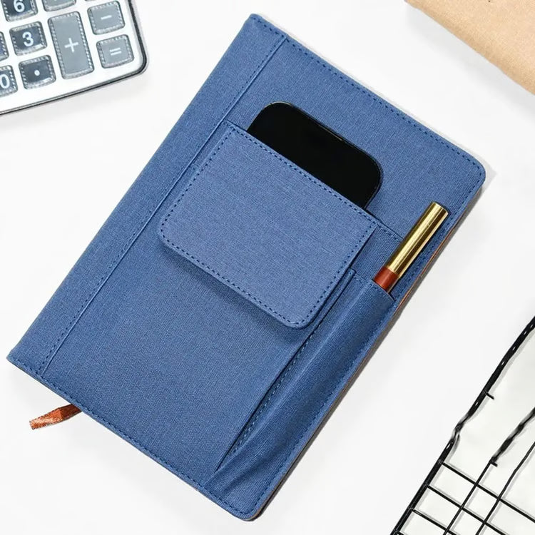 A5 Lined Journal Notebook, Fabric Cover, 200 Pages, Thick Paper Writing Notebook with Pockets for Work & Planning