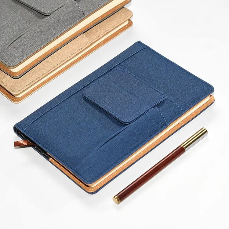 A5 Lined Journal Notebook, Fabric Cover, 200 Pages, Thick Paper Writing Notebook with Pockets for Work & Planning