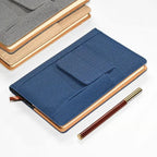 A5 Lined Journal Notebook, Fabric Cover, 200 Pages, Thick Paper Writing Notebook with Pockets for Work & Planning
