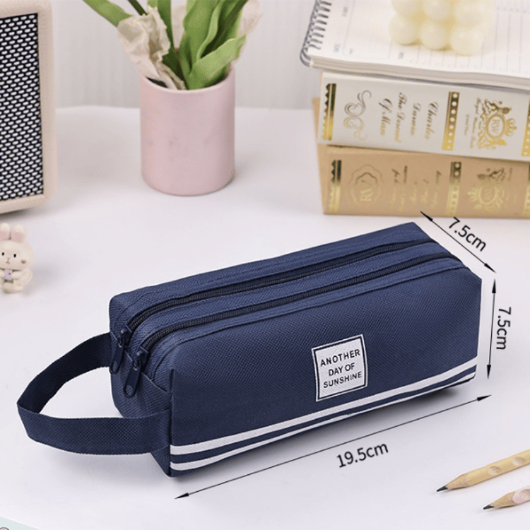 Large Capacity Double Zipper Pencil Case Portable School Supplies Organizer