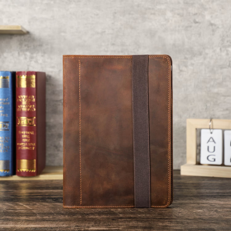 Luxury Retro Leather Notebook Portfolio with Ring Binder & Tablet Holder